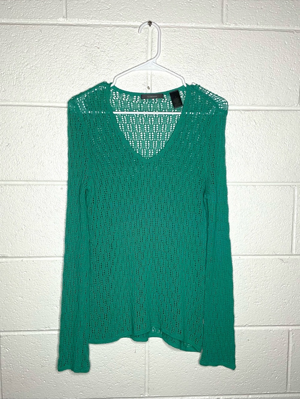 < Liz Claiborne Green Open-Knit Bell Sleeve Sweater >
